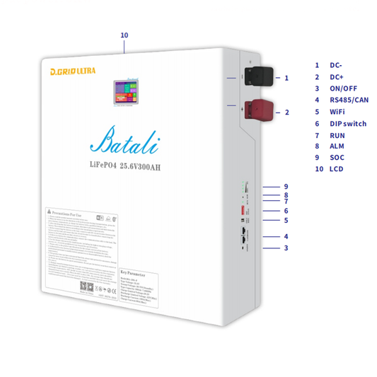Batali 7.68kWh 25.6V 300Ah BA-29S-P LiFePO₄ Battery | Solar Storage, Backup Power, Off-Grid Use